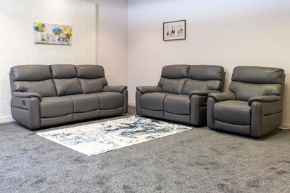 DFS Charcoal Grey Milano Leather Electric Reclining Sofa Range | This Suite Comes With USB Charging Ports & A Fold Down Drinks Tray Table | Couch |