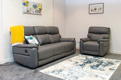 DFS MILANO Grey Leather Electric Reclining 3 + 1 + 1 Seater Sofa Suite Set + USB Ports & Drinks Tray Table | Couch |