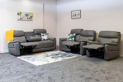 DFS Charcoal Grey Milano Leather Electric Reclining Sofa Range | This Suite Comes With USB Charging Ports & A Fold Down Drinks Tray Table | Couch |