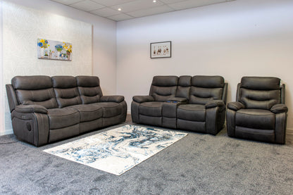 Cinema Sofas | Drinks Coolers | Wireless Charging | Bluetooth Speakers | Power Adjustable Headrests | Express Smart Tech Grey Fabric Power Recliner 3 + 2 Seater Bundle Sofa Set | Couch |