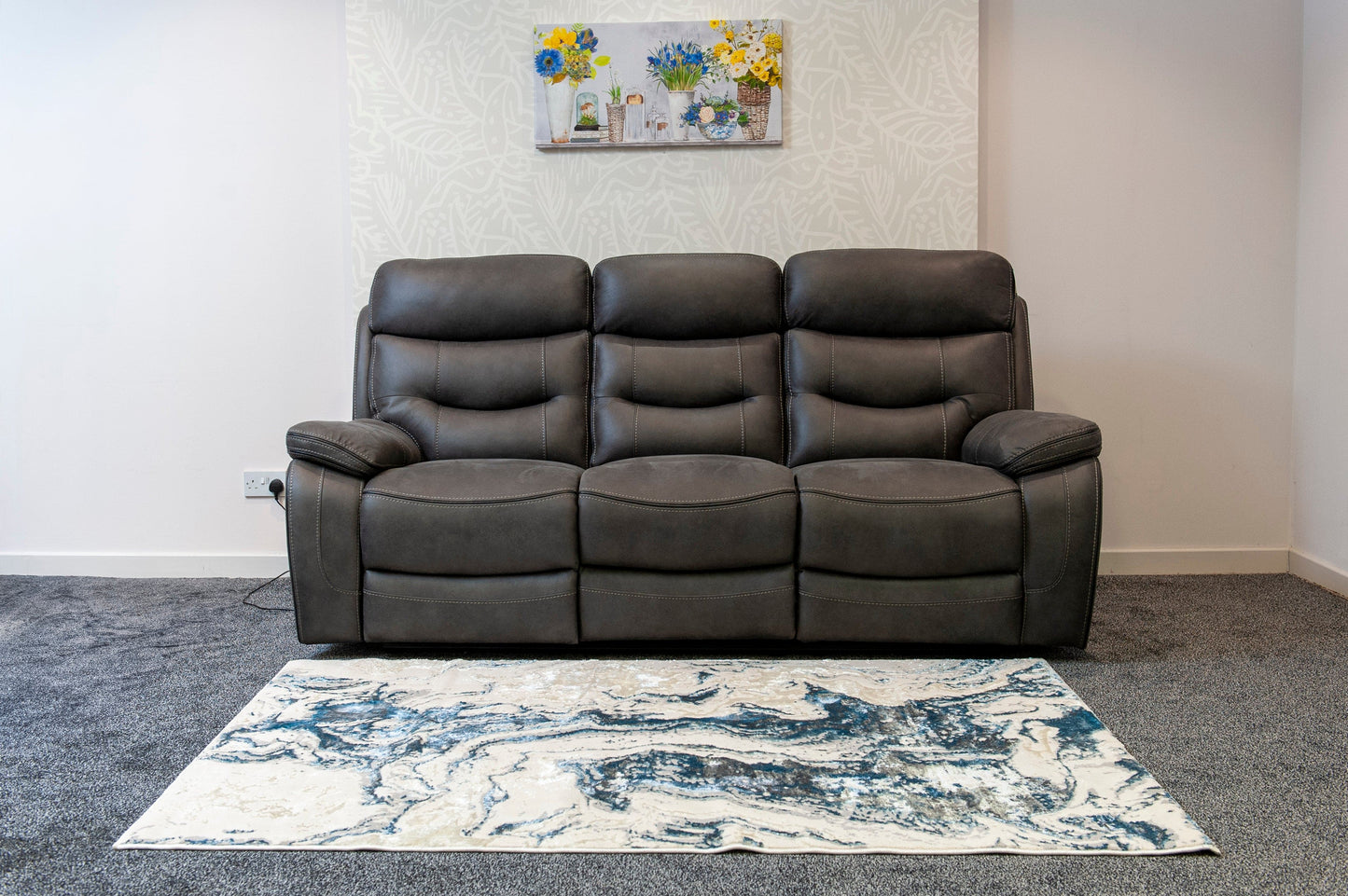 Cinema Sofa | Adjustable Power Headrests | Bluetooth Speakers | Vinson Express Smart Tech 3 Seater Fabric Power Recliner Sofa