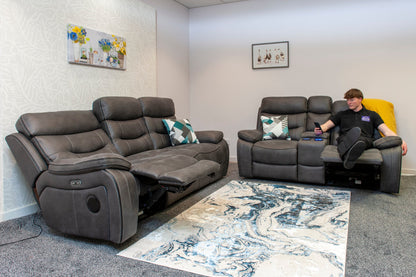 Cinema Sofa | Drinks Coolers | Wireless Charging | Bluetooth Speakers | Express Smart Tech Grey Fabric Power Recliner 3 + 2 Seater Bundle Sofa Set