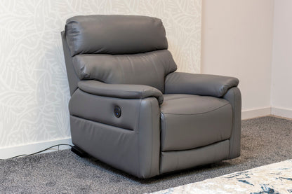 DFS Grey MILANO Leather Electric Reclining 2 + 1 + 1 Seater Sofa Suite Set + USB Ports