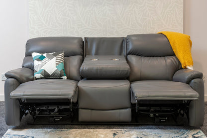 DFS MILANO Grey Leather Electric Reclining 3 + 1 Seater Sofa Suite Set + USB Ports | Couch |