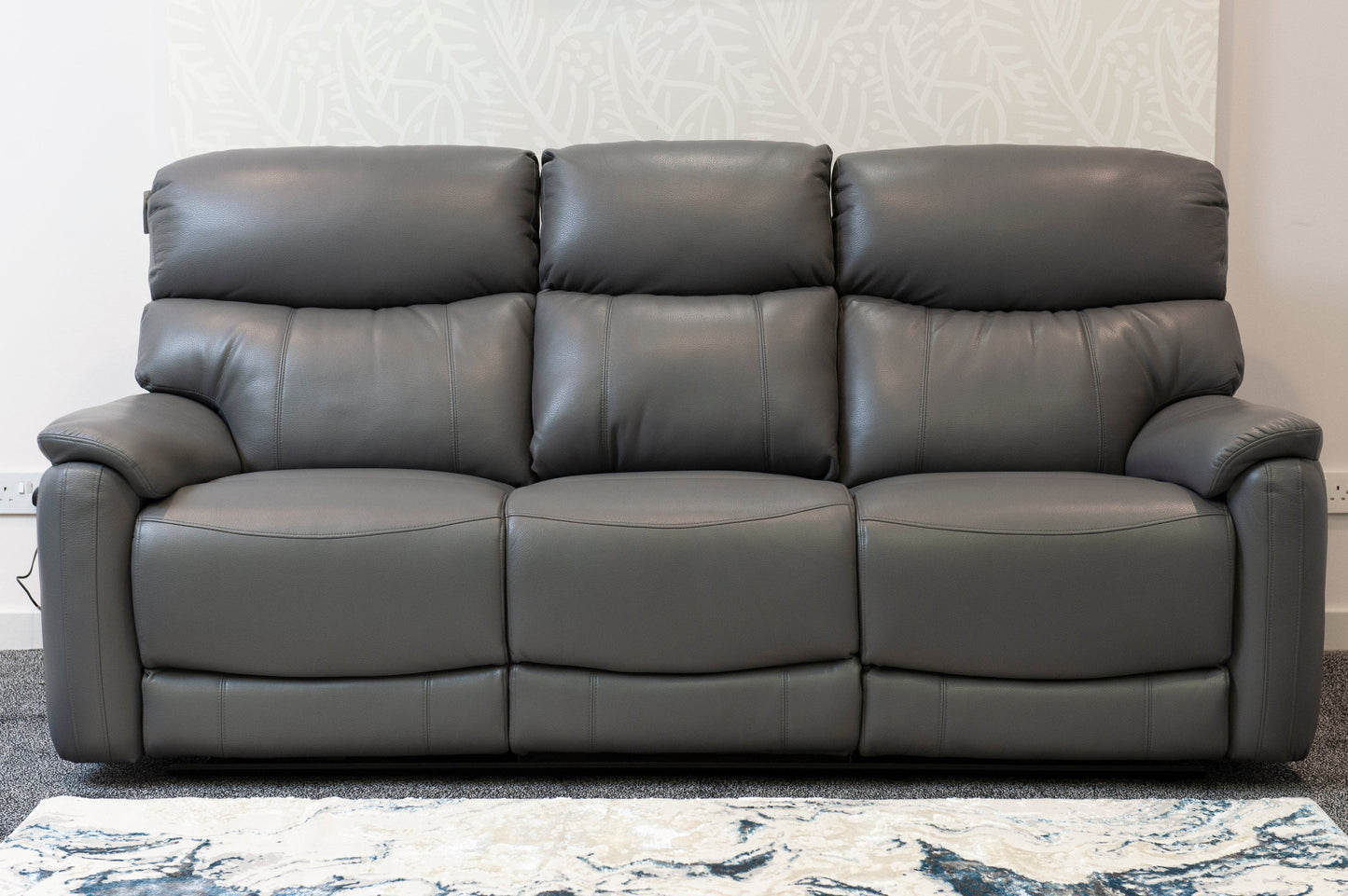 DFS MILANO Grey Leather Electric Reclining 3 + 1 + 1 Seater Sofa Suite Set + USB Ports & Drinks Tray Table | Couch |
