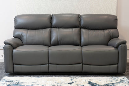 DFS MILANO Grey Leather Electric Reclining 3 + 1 + 1 Seater Sofa Suite Set + USB Ports & Drinks Tray Table | Couch |