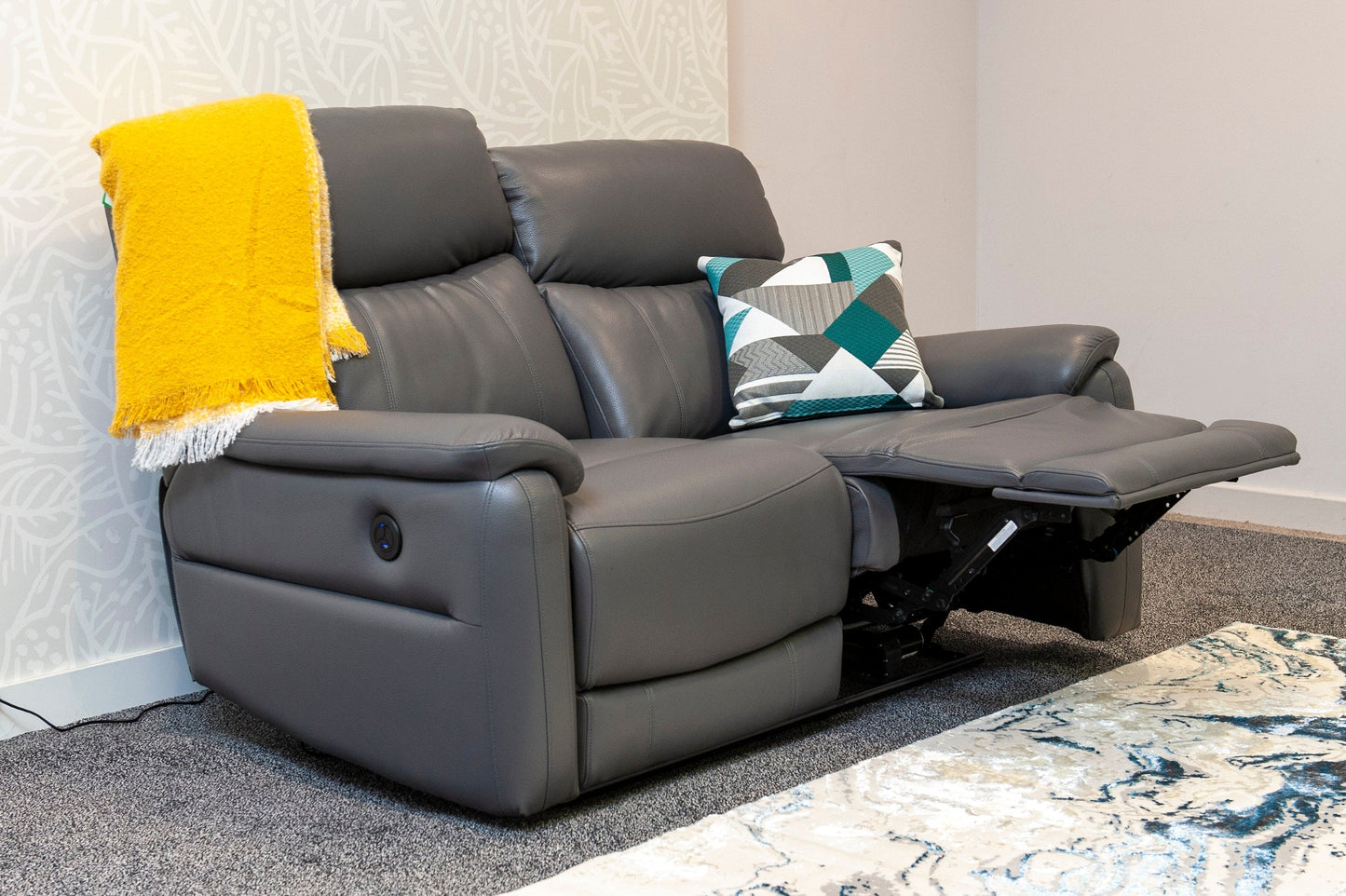DFS Grey MILANO Leather Electric Reclining 2 + 1 + 1 Seater Sofa Suite Set + USB Ports