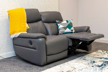 DFS Grey MILANO Leather Electric Reclining 2 + 1 + 1 Seater Sofa Suite Set + USB Ports