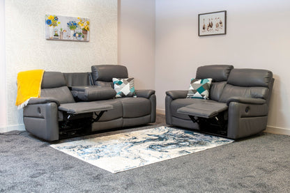 Special Offer! DFS Grey Milano Leather Electric Reclining 3 Seater + 2 Seater Sofa Suite Set With Drop Down Drinks Tray Table & USB Charging Ports | Couch |
