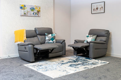 DFS Grey MILANO Leather Electric Reclining 2 + 1 + 1 Seater Sofa Suite Set + USB Ports