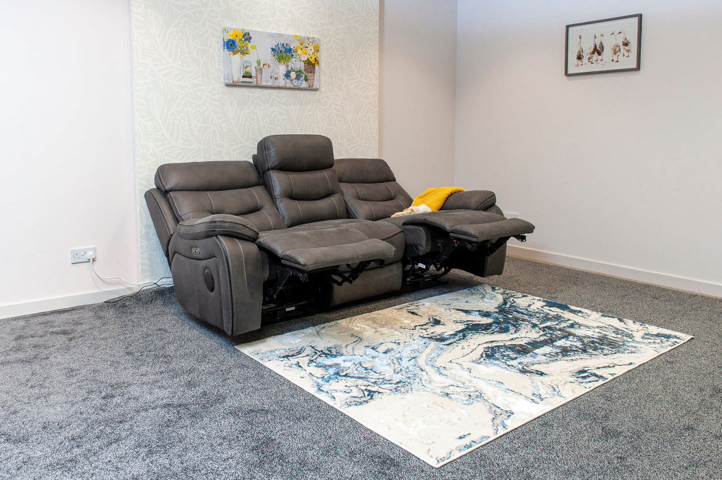 Cinema Sofa | Adjustable Power Headrests | Bluetooth Speakers | Vinson Express Smart Tech 3 Seater Fabric Power Recliner Sofa