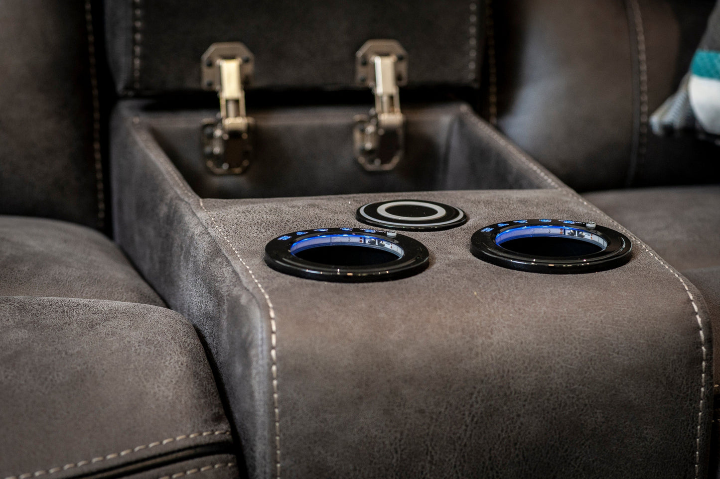 Cinema Sofa | Drinks Coolers | Wireless Charging | Bluetooth Speakers | Express Smart Tech Grey Fabric Power Recliner 3 + 2 Seater Bundle Sofa Set