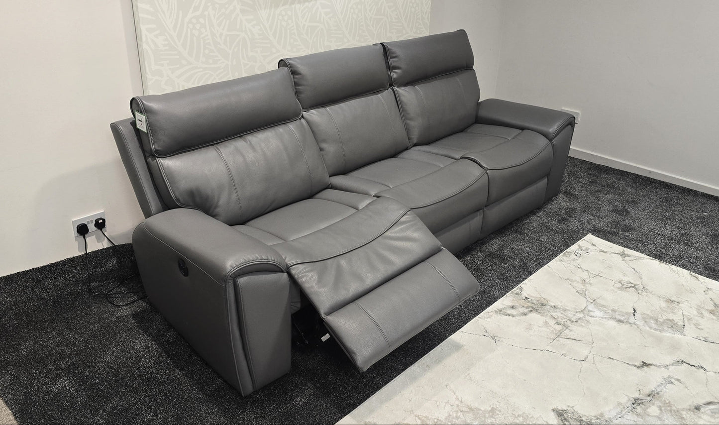 "Ronan" 5 Seater Electric Reclining Sofa In Grey Milano Leather - Laf + Raf + Armless & USB/C Charing Ports