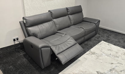 "Ronan" 5 Seater Electric Reclining Sofa In Grey Milano Leather - Laf + Raf + Armless & USB/C Charing Ports