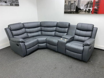 Landos Lhf Modular Recliner 4 Seat Grey Leather Corner Sofa With Drinks Console Sofas