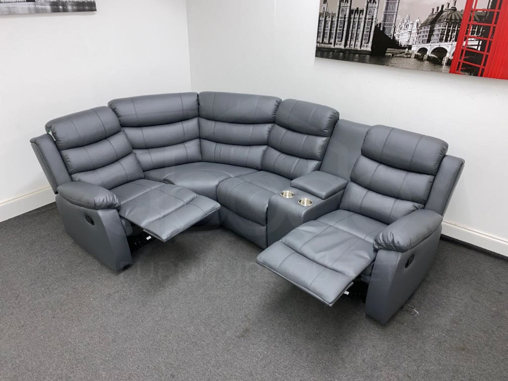 Landos Lhf Modular Recliner 4 Seat Grey Leather Corner Sofa With Drinks Console Sofas