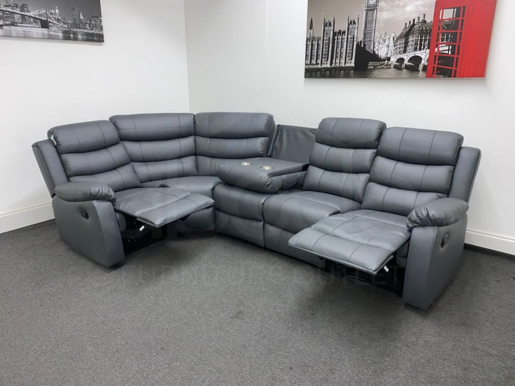 Landos Lhf Modular Recliner 5 Seat Grey Leather Corner Sofa Sofas