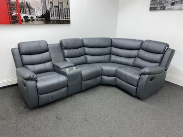 Landos Rhf Modular Recliner 4 Seat Grey Leather Corner Sofa With Drinks Console Sofas