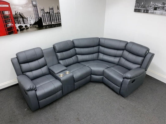 Landos Rhf Modular Recliner 4 Seat Grey Leather Corner Sofa With Drinks Console Sofas