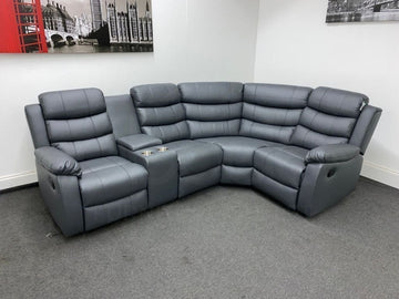 Landos Rhf Modular Recliner 4 Seat Grey Leather Corner Sofa With Drinks Console Sofas