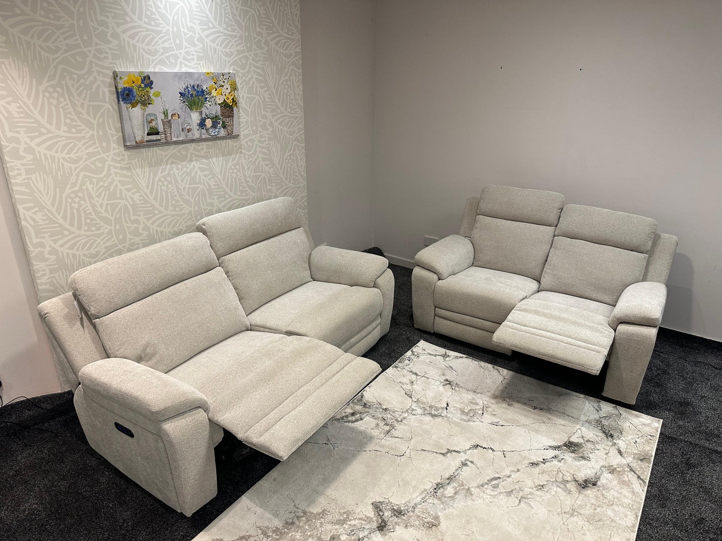 "Barre" Electric Reclining Cream / Oatmeal Fabric Sofa Range - USB Charging Ports