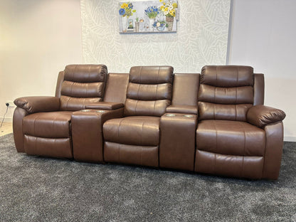 Lando Recliner Brown Leather 3 Seater + 2 Console Sofa