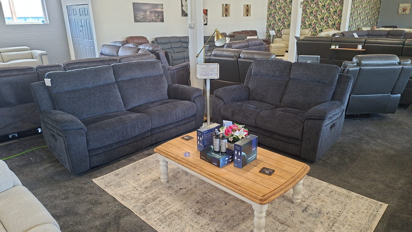 DFS Barratt Clearance -  Electric Reclining 3 Seater + 2 Seater Sofa Set in Charcoal Grey Fabric With USB Charging Ports (Copy)