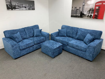 Dfs Millie Express 3 Seater Sofa + 2 Footstool - Blue Sofas