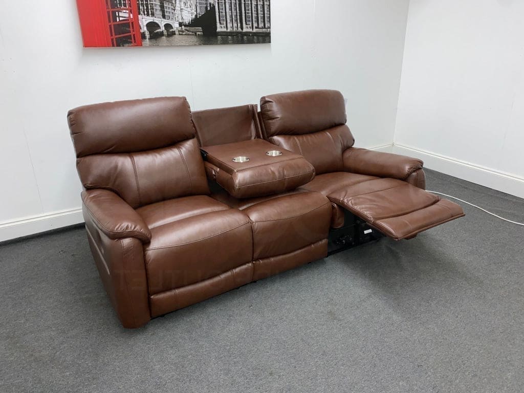 Dfs Pryme Brown Leather Electric Reclining 3 Seater + 2 Sofa Suite Set Usb Ports & Drop Down Tray