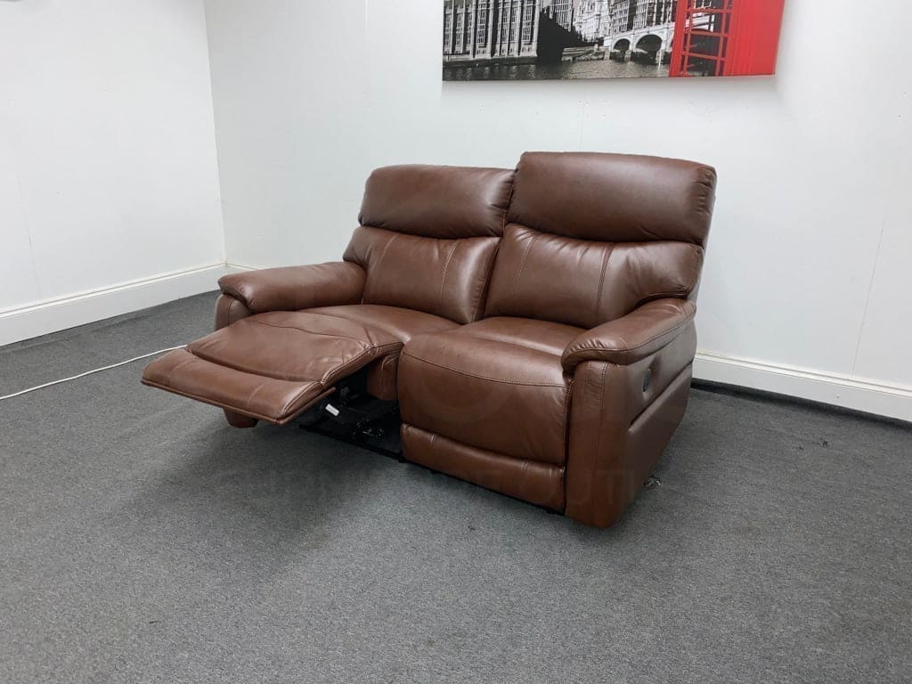 Dfs Pryme Brown Leather Electric Reclining 3 Seater + 2 Sofa Suite Set Usb Ports & Drop Down Tray