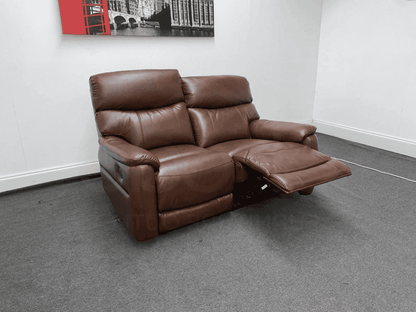 DFS Milano Brown Leather Electric Reclining Seater Sofa With USB