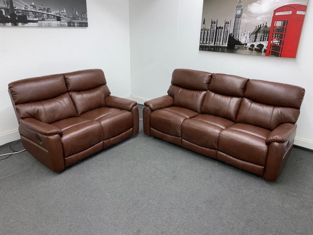 Dfs Pryme Brown Leather Electric Reclining 3 Seater + 2 Sofa Suite Set Usb Ports & Drop Down Tray
