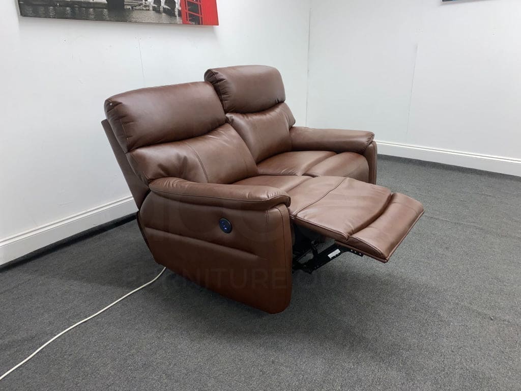 Dfs Pryme Brown Leather Electric Reclining 3 Seater + 2 Sofa Suite Set Usb Ports & Drop Down Tray