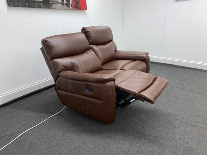 Dfs Pryme Brown Leather Electric Reclining 3 Seater + 2 Sofa Suite Set Usb Ports & Drop Down Tray