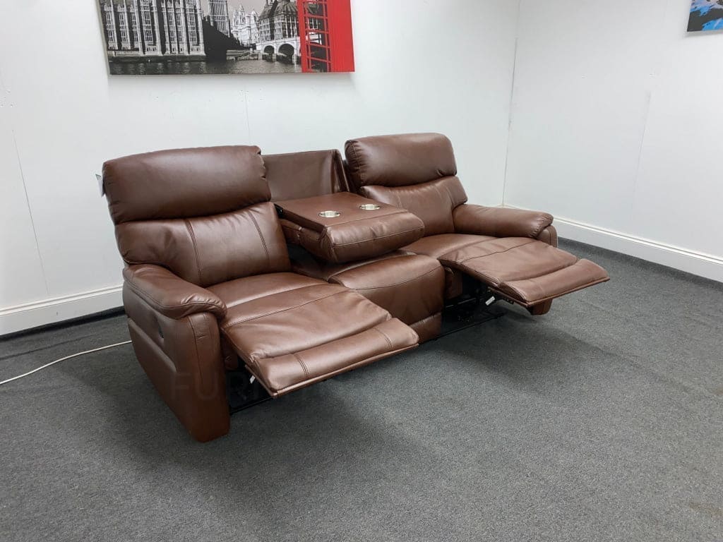 Dfs Pryme Brown Leather Electric Reclining 3 Seater + 2 Sofa Suite Set Usb Ports & Drop Down Tray