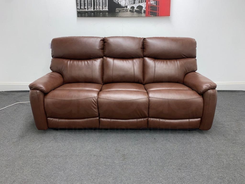 Dfs Pryme Brown Leather Electric Reclining 3 Seater + 2 Sofa Suite Set Usb Ports & Drop Down Tray