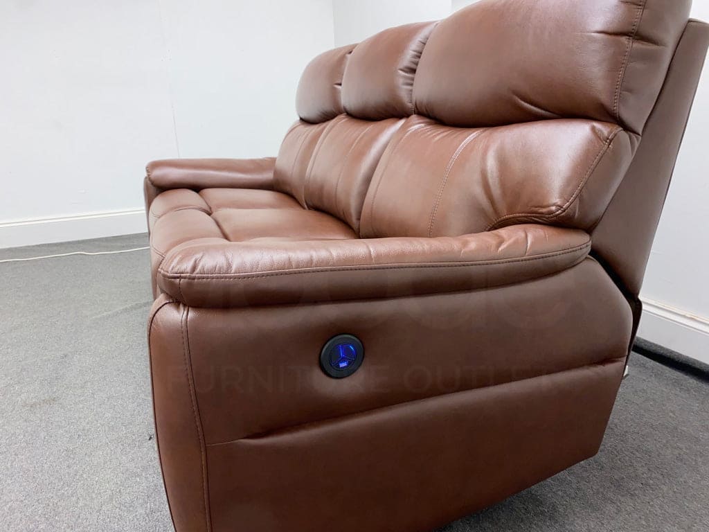 Dfs Pryme Brown Leather Electric Reclining 3 Seater + 2 Sofa Suite Set Usb Ports & Drop Down Tray