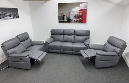 Dfs Pryme Charcoal / Grey Leather Electric Power Reclining 3 Seater 2 & Armchair Sofa Suite Set