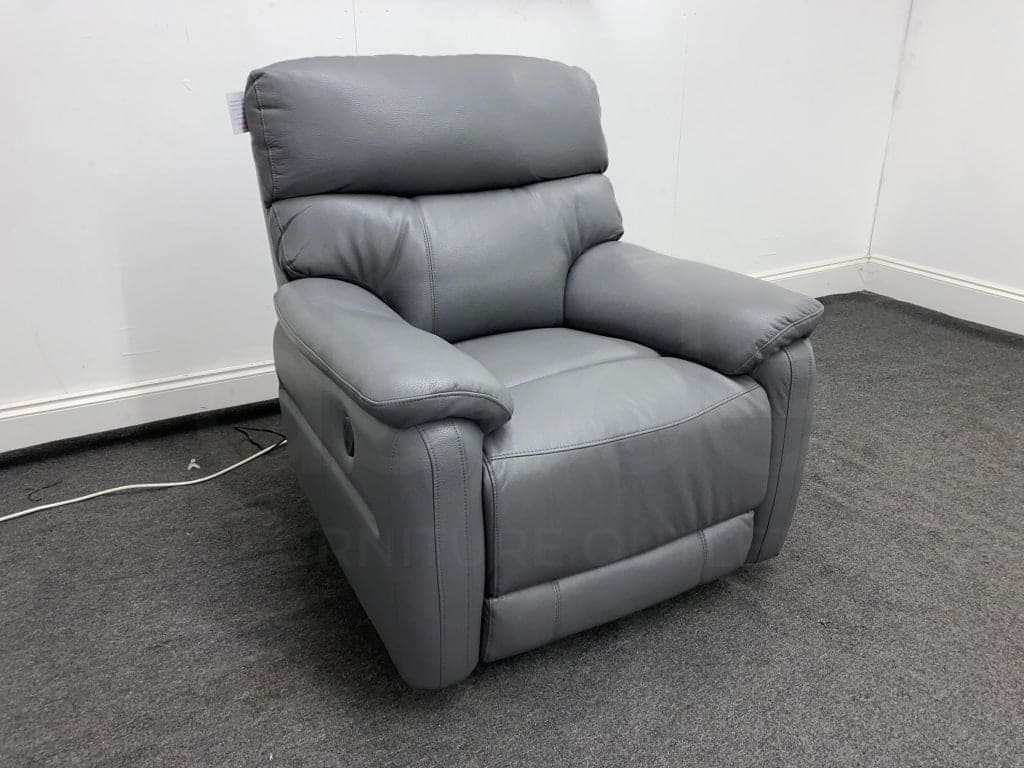 Dfs Pryme Charcoal / Grey Leather Electric Power Reclining 3 Seater 2 & Armchair Sofa Suite Set