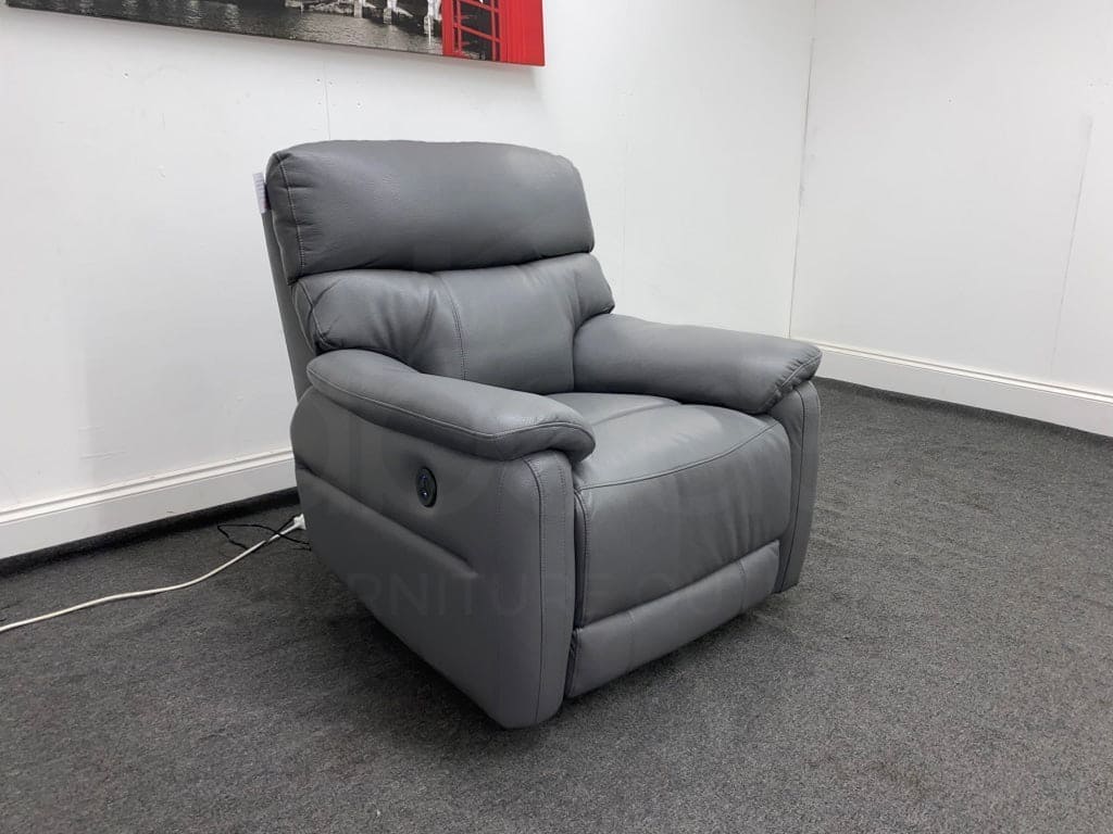 Dfs Pryme Charcoal / Grey Leather Electric Power Reclining 3 Seater 2 & Armchair Sofa Suite Set