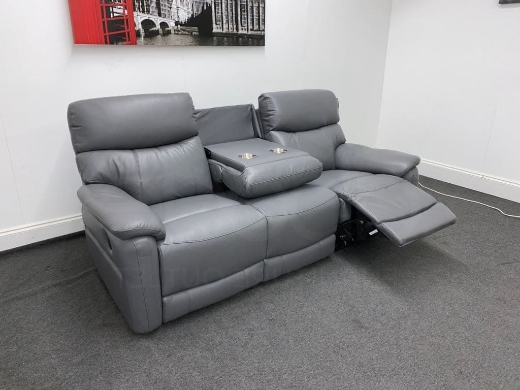 Dfs Pryme Charcoal / Grey Leather Electric Power Reclining 3 Seater 2 & Armchair Sofa Suite Set