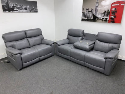Dfs Pryme Charcoal / Grey Leather Electric Power Reclining 3 Seater 2 & Armchair Sofa Suite Set