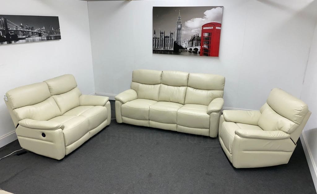 Dfs Pryme Ivory / Cream Leather Electric Power Reclining 3 Seater 2 & Armchair Sofa Suite Set