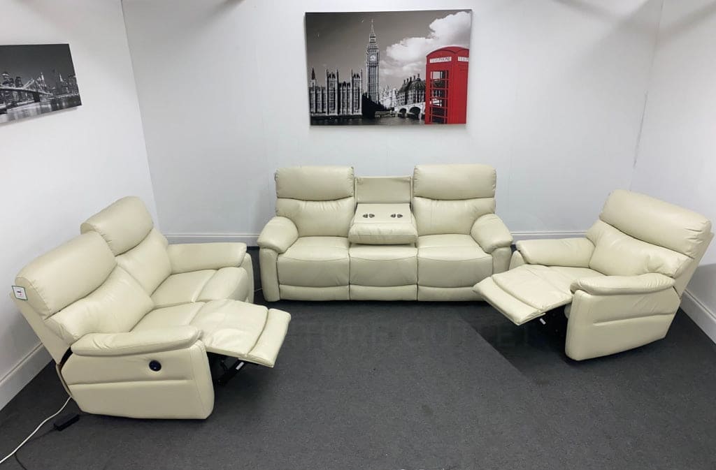 Dfs Pryme Ivory / Cream Leather Electric Power Reclining 3 Seater 2 & Armchair Sofa Suite Set