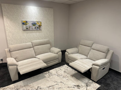 "Barre" Electric Reclining Cream / Oatmeal Fabric Sofa Range - USB Charging Ports