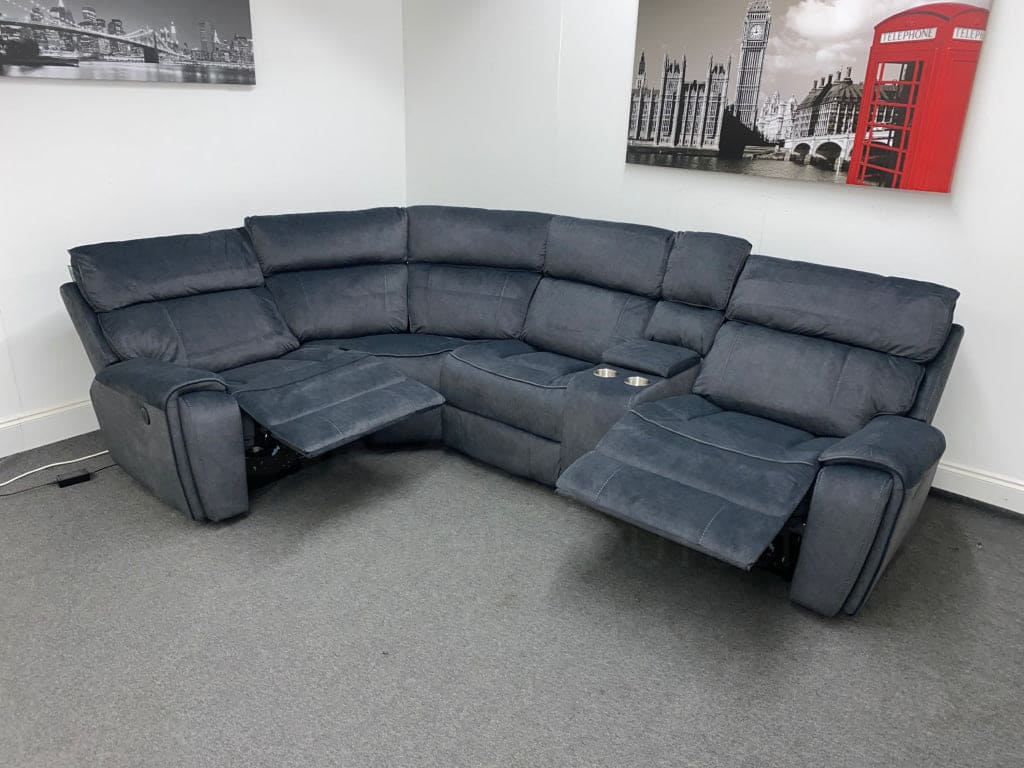 Electric Recliner Grey Velvet Lhf Corner Sofa Sofas
