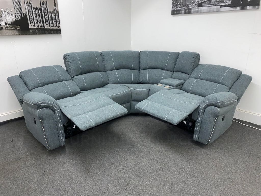 “Finsbury Express’ Grey Fabric Electric Recliner Rhf Modular Corner Sofa Sofas