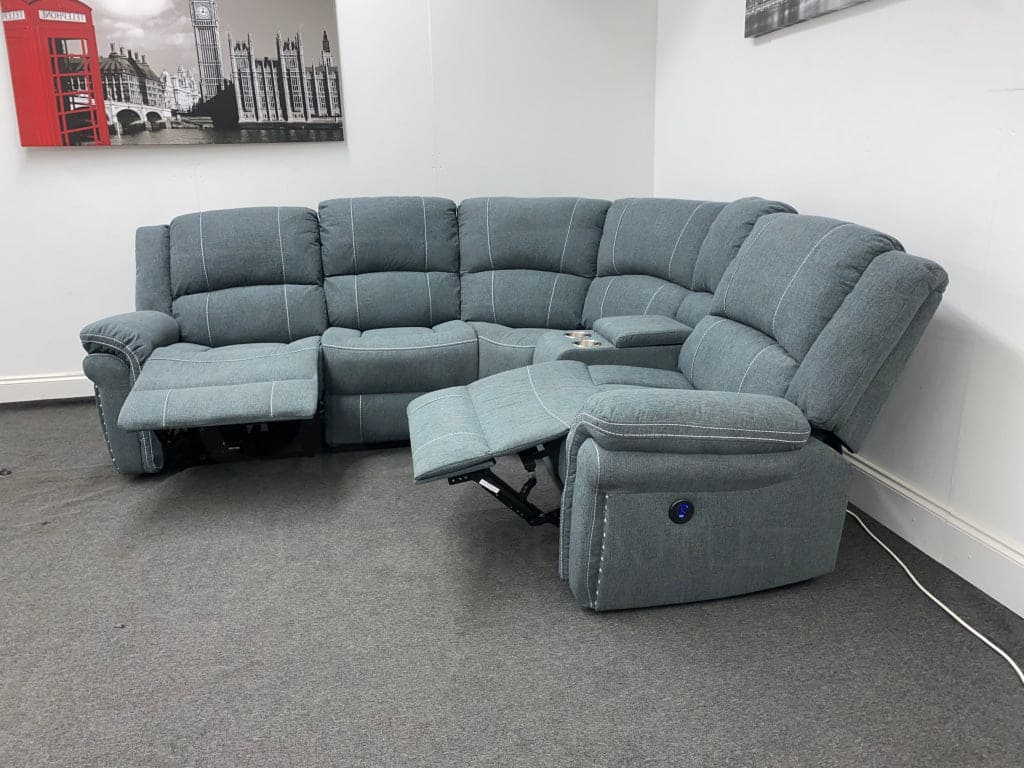 “Finsbury Express’ Grey Fabric Electric Recliner Rhf Modular Corner Sofa Sofas