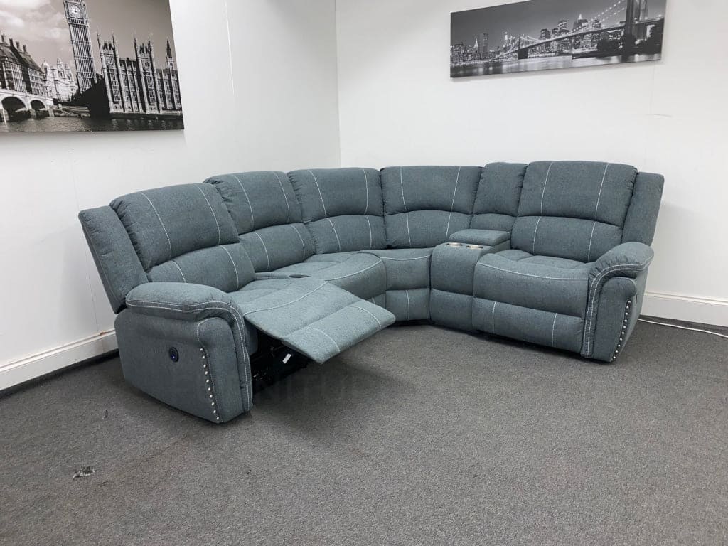 “Finsbury Express’ Grey Fabric Electric Recliner Rhf Modular Corner Sofa Sofas