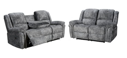 ’Finsbury Express’ Grey Plush Velvet 3 + 2 Seater Electric Reclining Sofa Set Sofas